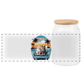 Cats by the sea - Panoramic Cookie Jar with Wooden Lid - white - Front