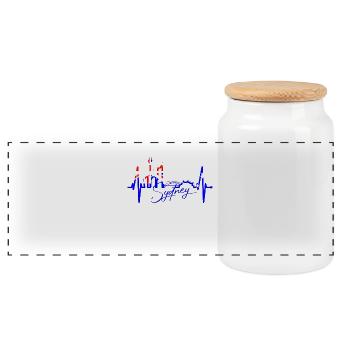 Sydney Skyline Heartbeat Australia Fan Pulse Heart - Panoramic Cookie Jar with Wooden Lid - white - Front