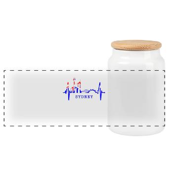 Sydney Skyline Heartbeat Australia Fan Pulse Heart - Panoramic Cookie Jar with Wooden Lid - white - Front