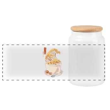 Kanagawa - Japan cappuccino coffee - Humor - Panoramic Cookie Jar with Wooden Lid - white - Front