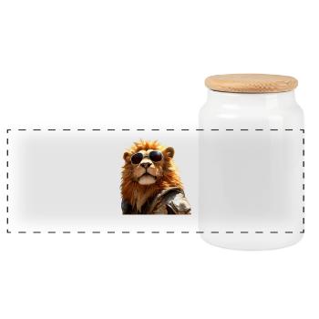 Lion avec des lunettes de soleil Papa Lions Love Wild Lion - Boîte à biscuits avec couvercle en bois - blanc - Devant