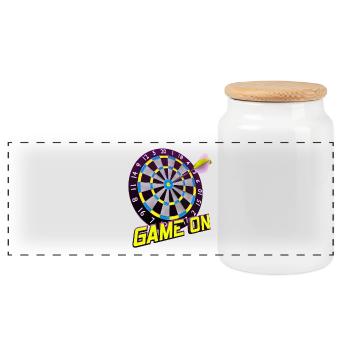 Jeu de fléchettes activé - Jaune - Boîte à biscuits avec couvercle en bois - blanc - Devant