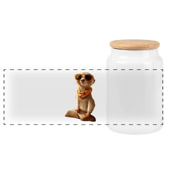 Meerkat, Animal Lover, Sweet, Surikate, Mongoose - Panoramic Cookie Jar with Wooden Lid - white - Front