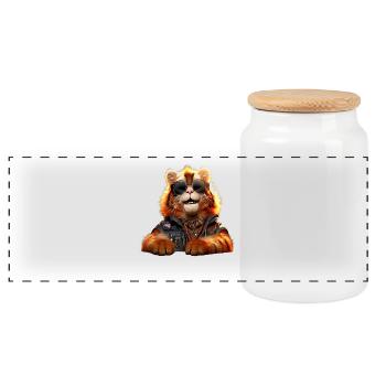 Tiger Big Cat Wild Cats Lover Cute Tiger - Panoramic Cookie Jar with Wooden Lid - white - Front