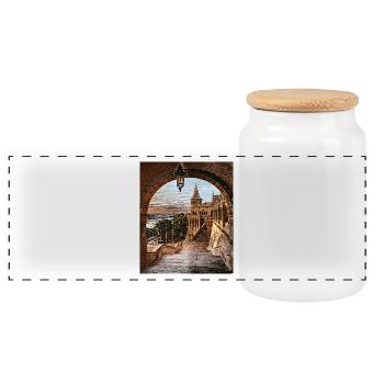 Fisherman's Bastion, Budapest, Hungary - Panoramic Cookie Jar with Wooden Lid - white - Front