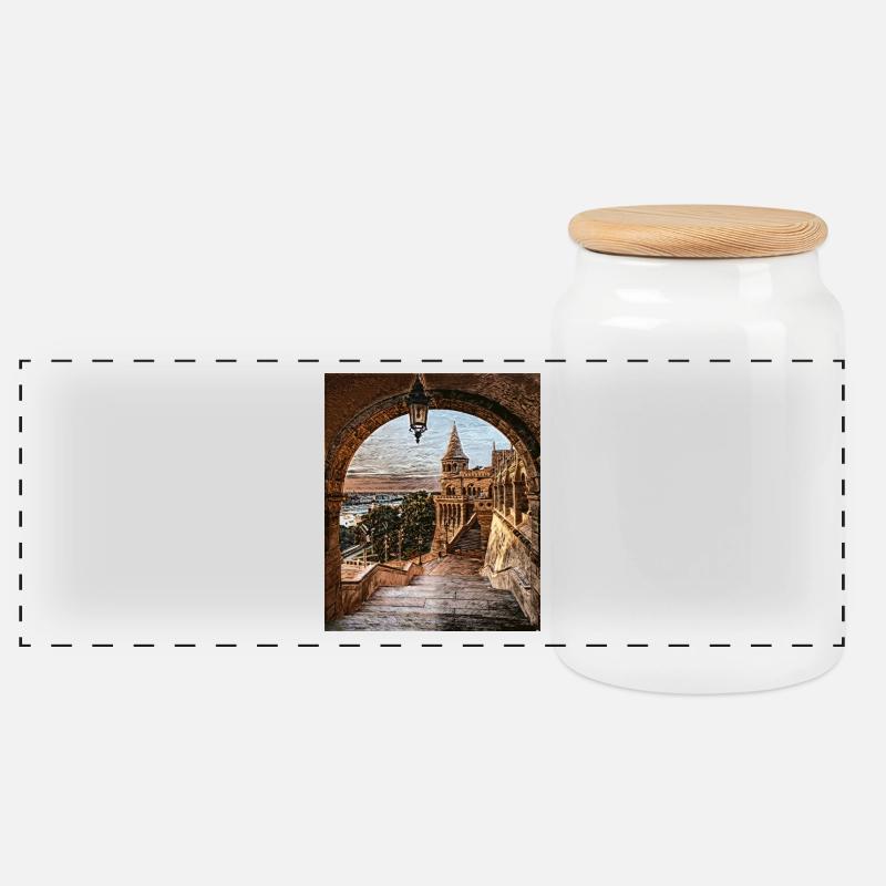 Fischerbastei, Budapest, Ungarn - Panorama Keksdose mit Holzdeckel - Weiß