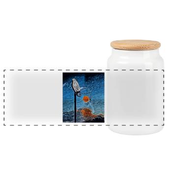 Moonlit Hoops: A Night of Silent Echoes - Panoramic Cookie Jar with Wooden Lid - white - Front
