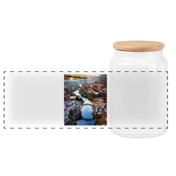 Mostar, Bosnia-Herzegovina, Europe - Panoramic Cookie Jar with Wooden Lid - white - Front