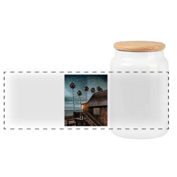 House by the Beach, Hawaii, USA - Panoramic Cookie Jar with Wooden Lid - white - Front