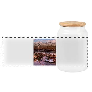 Manhattan Beach, USA - Panoramic Cookie Jar with Wooden Lid - white - Front