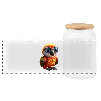 Perroquet Ara Perruche Cacatoès Perroquet Perroquets mignons - Boîte à biscuits avec couvercle en bois - blanc - Devant