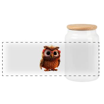 Owl Barn Owl Gift Kauz Uhu Owl Sweet Owls - Panoramic Cookie Jar with Wooden Lid - white - Front