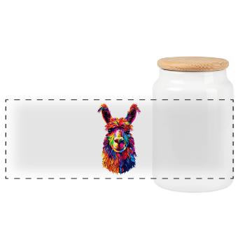Alpaca Pop Art Bright Colors Llama Rainbow Alpaca - Panoramic Cookie Jar with Wooden Lid - white - Front
