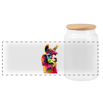 Alpaca Pop Art Bright Colors Llama Rainbow Alpaca - Panoramic Cookie Jar with Wooden Lid - white - Front