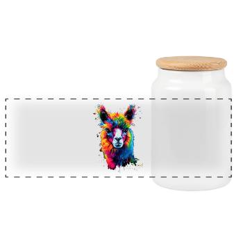 Alpaca Pop Art Bright Colors Llama Rainbow Alpaca - Panoramic Cookie Jar with Wooden Lid - white - Front