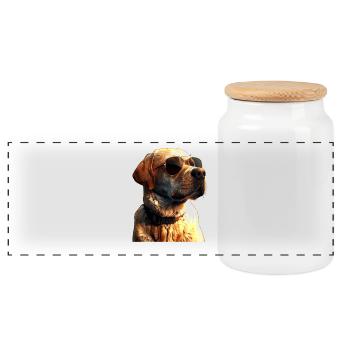 Labrador Retriever Dog Love Young Cute Labradors - Panoramic Cookie Jar with Wooden Lid - white - Front