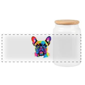Bouledogue français couleurs colorées Pop Art Great Dane - Boîte à biscuits avec couvercle en bois - blanc - Devant