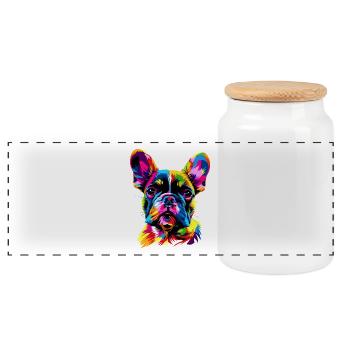 French Bulldog Colorful Colors Pop Art Great Dane - Panoramic Cookie Jar with Wooden Lid - white - Front