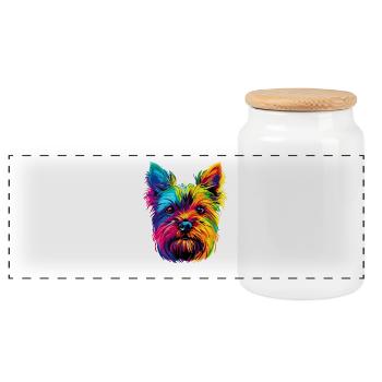 Yorkshire Terrier Couleurs vives Popart Chiens Yorkie - Boîte à biscuits avec couvercle en bois - blanc - Devant