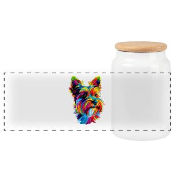 Yorkshire Terrier Couleurs vives Popart Chiens Yorkie - Boîte à biscuits avec couvercle en bois - blanc - Devant