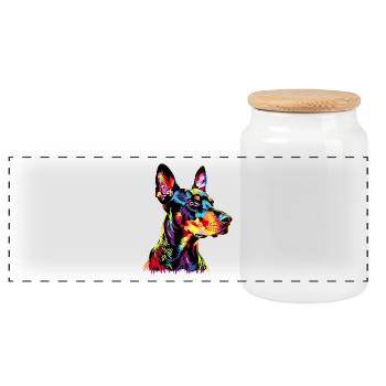 Dobermann Hund Bunte Farben Pop Art Dobermänner - Panorama Keksdose mit Holzdeckel - Weiß - Vorne