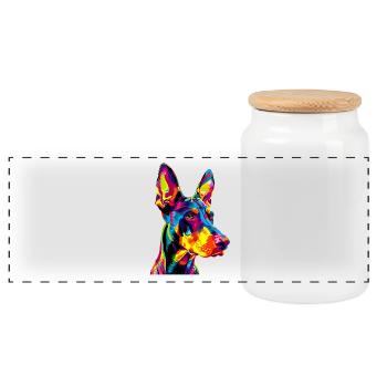 Dobermann Hund Bunte Farben Pop Art Dobermänner - Panorama Keksdose mit Holzdeckel - Weiß - Vorne