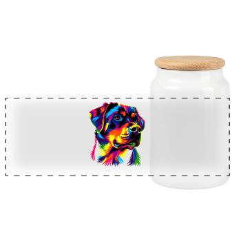 Rottweiler Hund Bunte Farben Pop Art Stolz Hunde - Panorama Keksdose mit Holzdeckel - Weiß - Vorne