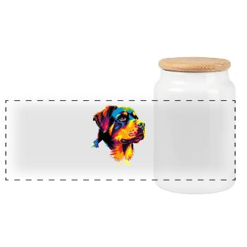 Rottweiler Hund Bunte Farben Pop Art Stolz Hunde - Panorama Keksdose mit Holzdeckel - Weiß - Vorne
