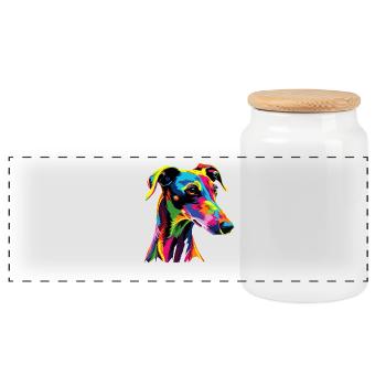 Windhund Hunde Bunte Farben Pop Art Hund Greyhound - Panorama Keksdose mit Holzdeckel - Weiß - Vorne