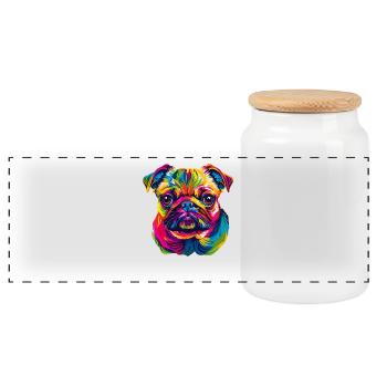 Mops Hund Bunte Farben Pop Art Regenbogen Carlino - Panorama Keksdose mit Holzdeckel - Weiß - Vorne