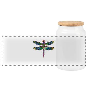 Dragonfly Dragonfly Colorful Wings Cute Dragonflies - Panoramic Cookie Jar with Wooden Lid - white - Front