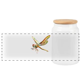 Dragonfly Dragonfly Colorful Wings Cute Dragonflies - Panoramic Cookie Jar with Wooden Lid - white - Front