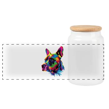 Pitbull Bulldog Bright Colors Pitbull Terrier - Panoramic Cookie Jar with Wooden Lid - white - Front