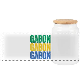 Flag of Gabon, Gabonese pride - Panoramic Cookie Jar with Wooden Lid - white - Front