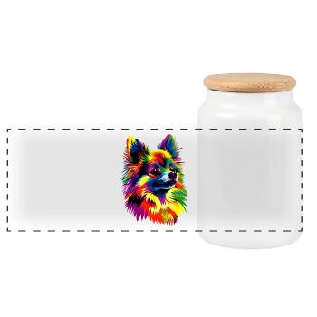 Zwergspitz Popart Pommeraner Bunter Pom Spitz Hund - Panorama Keksdose mit Holzdeckel - Weiß - Vorne