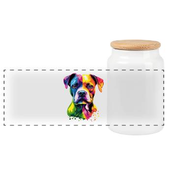 Deutscher Boxer Popart Regenbogen Bunter Boxer - Panorama Keksdose mit Holzdeckel - Weiß - Vorne