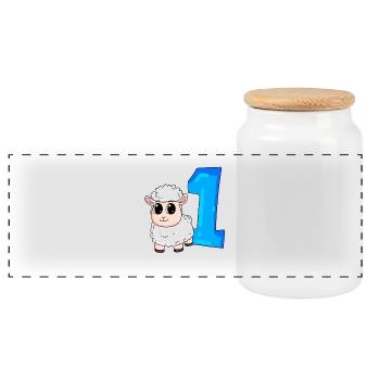 1 an - Inscription à l’école - Motif mouton - Numéro 1 - Boîte à biscuits avec couvercle en bois - blanc - Devant