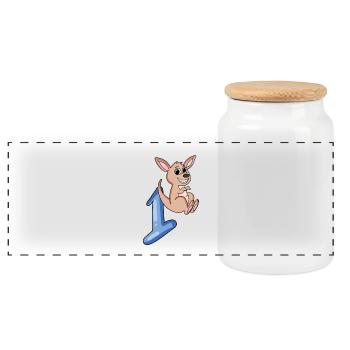 1 Year Old - School Enrollment - Kangaroo Motif - Number 1 - Panoramic Cookie Jar with Wooden Lid - white - Front