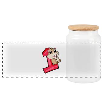 1 year old - School enrollment - Domestic guinea pig - Panoramic Cookie Jar with Wooden Lid - white - Front