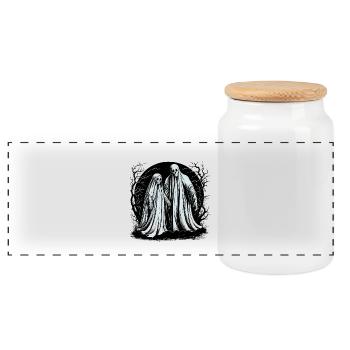 Scary ghost couple haunting - Panoramic Cookie Jar with Wooden Lid - white - Front