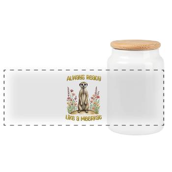 Toujours prêt comme un suricate - Boîte à biscuits avec couvercle en bois - blanc - Devant