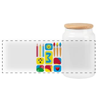 3 / Kindergeburtstags drei mit Herz und Sonne. - Panorama Keksdose mit Holzdeckel - Weiß - Vorne