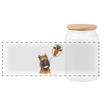 Horse Head Horse Horse Horse Horse Stallion - Panoramic Cookie Jar with Wooden Lid - white - Front