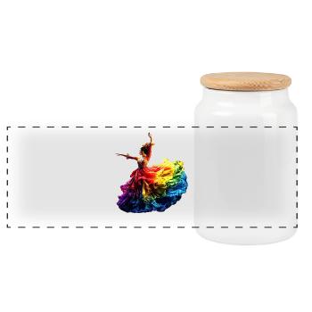 Danseuse de flamenco Arc-en-ciel Robe colorée Danse - Boîte à biscuits avec couvercle en bois - blanc - Devant