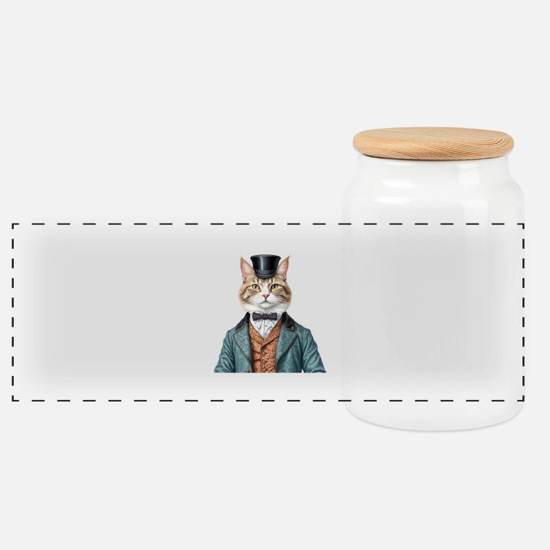 Viktorianische Herrenkatze - Panorama Keksdose mit Holzdeckel - Weiß