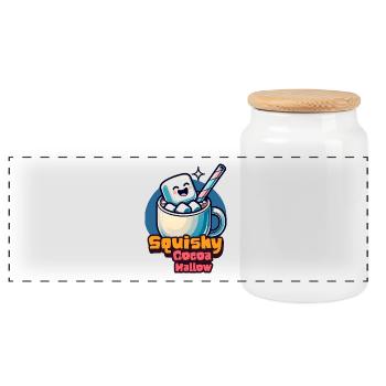 Süßer Marshmallow Tasse mit Kakao und Strohalm - Panorama Keksdose mit Holzdeckel - Weiß - Vorne