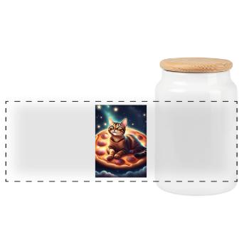 Pizza cat - Panoramic Cookie Jar with Wooden Lid - white - Front