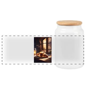 Croissants pastry - Panoramic Cookie Jar with Wooden Lid - white - Front