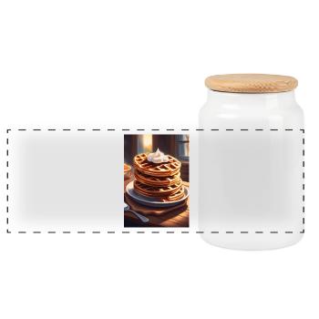 Pile of pancakes - Panoramic Cookie Jar with Wooden Lid - white - Front