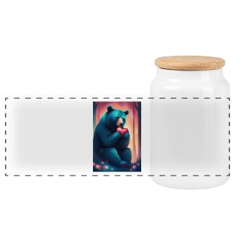 Mommy bear - Panoramic Cookie Jar with Wooden Lid - white - Front